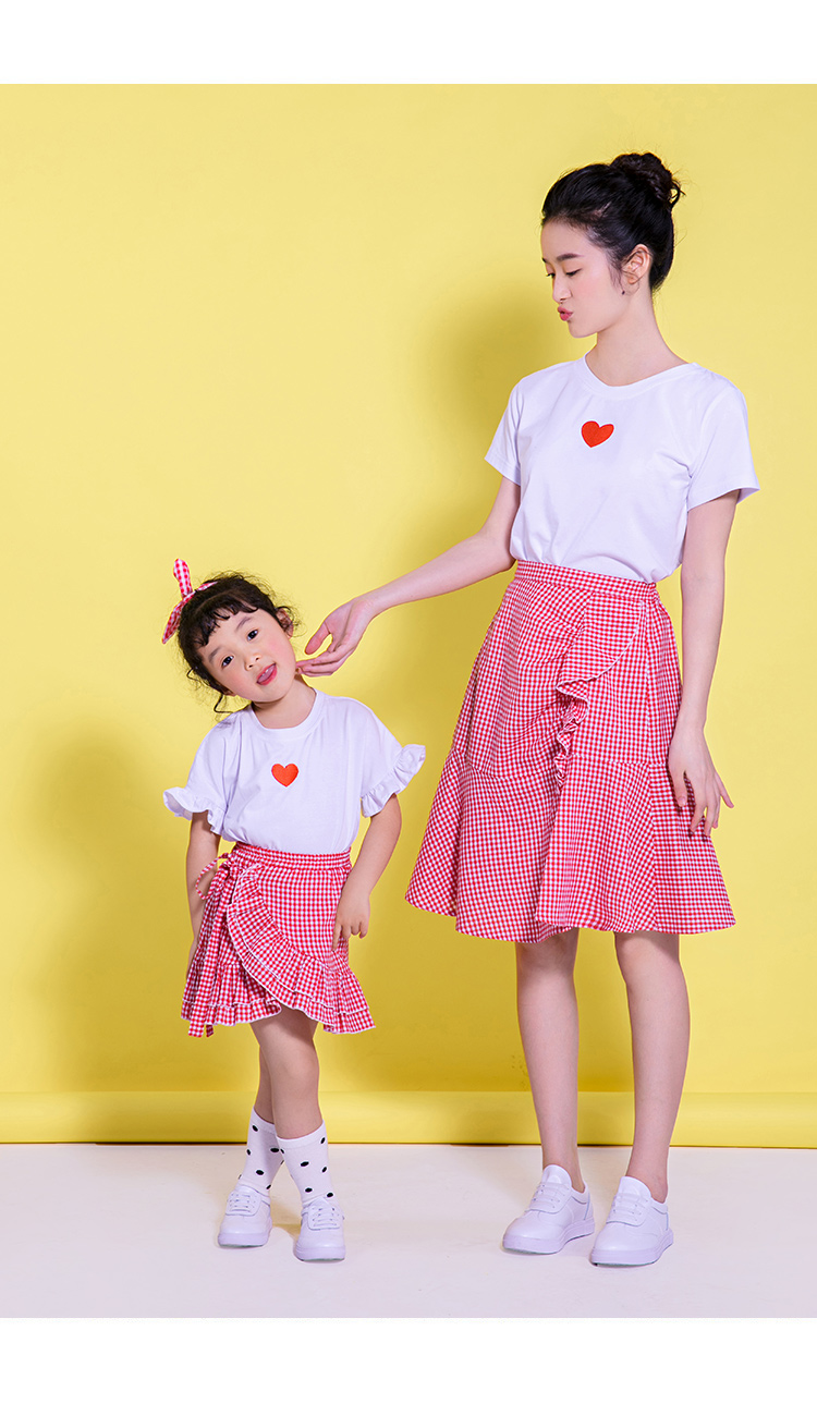 Misha Becky cha mẹ-con 2018 áo phông ngắn tay mùa hè và mùa thu của gia đình ba phiên bản Hàn Quốc của bộ váy đầm nữ áo thun gia đình