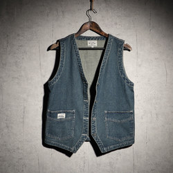 Spring and summer men's denim vest loose workwear pocket vest retro old couple bf style casual jacket trend