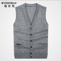 Spring and Autumn Middle-aged and elderly wool knitted cardigan vest mens father wearing thin old sweater vest sleeveless waistcoat
