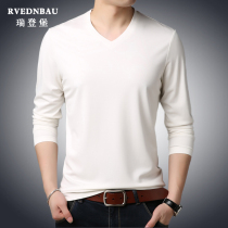 2021 autumn casual mens V-neck solid color long sleeve T-shirt Joker Korean casual mens interior base shirt plus size