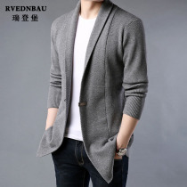 Autumn and winter Korean chic harbor style knitted cardigan mens handsome medium length thick sweater jacket mens sweater