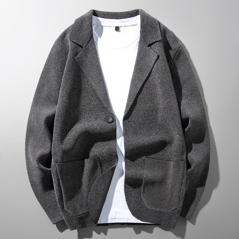 Spring and Autumn Casual Korean Style Small Suit Men's Knit Sweater Jacket Trendy Men's Slim-Fit Sweater Suit Outerwear
