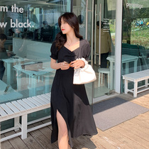 Large size dress summer 2021 new fat sister thin cover belly split heart fairy small black skirt