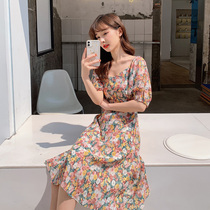 Large size dress womens 2021 summer new fat sister loose thin belly floral heart machine fairy skirt