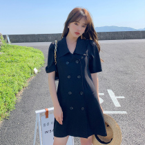 Large size womens clothing in the summer of 2021 fat sister loose thin belly cover small black dress Foreign style age-reducing cardigan dress