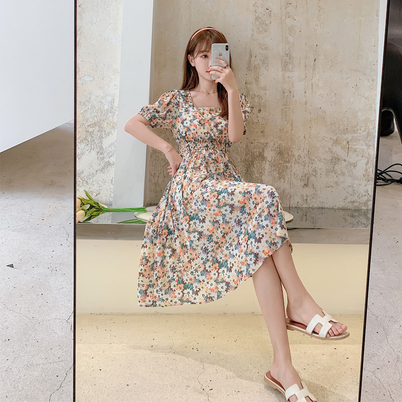 Fat Sister Big Size Dress Code Women's Dress 2022 New Summer Dress Cover Belted Ocean Color Slimmer Snowspun Foreign Dress