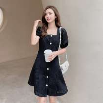 Fat sister large size dress summer 2021 new female fat mm foreign style age reduction thin belly cover small black dress