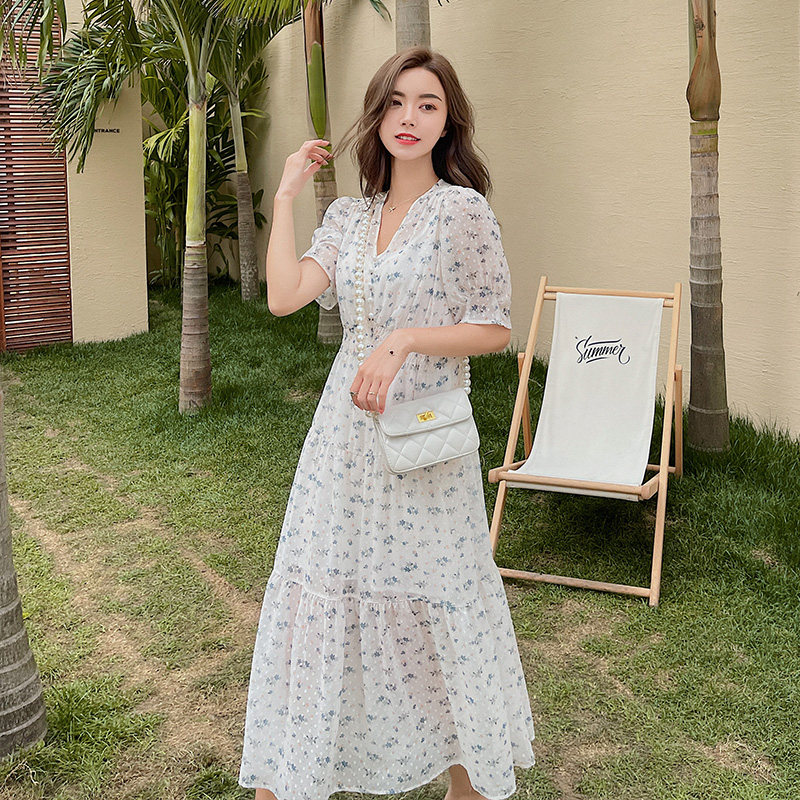 Large size dress summer new 2022 fat sister loose slim pie age two - piece set tea break dress