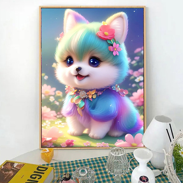 Rainbow puppy diamond painting ກາຕູນງາມໃຫມ່ຫ້ອງນອນຂອງເດັກນ້ອຍເຕັມໄປດ້ວຍເພັດ dots cross stitch ຂະຫນາດນ້ອຍງ່າຍດາຍ masonry ສະແດງໃຫ້ເຫັນ