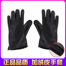 Mens regular leather gloves-officers plus velvet cold-proof leather gloves autumn and winter riding goatskin gloves
