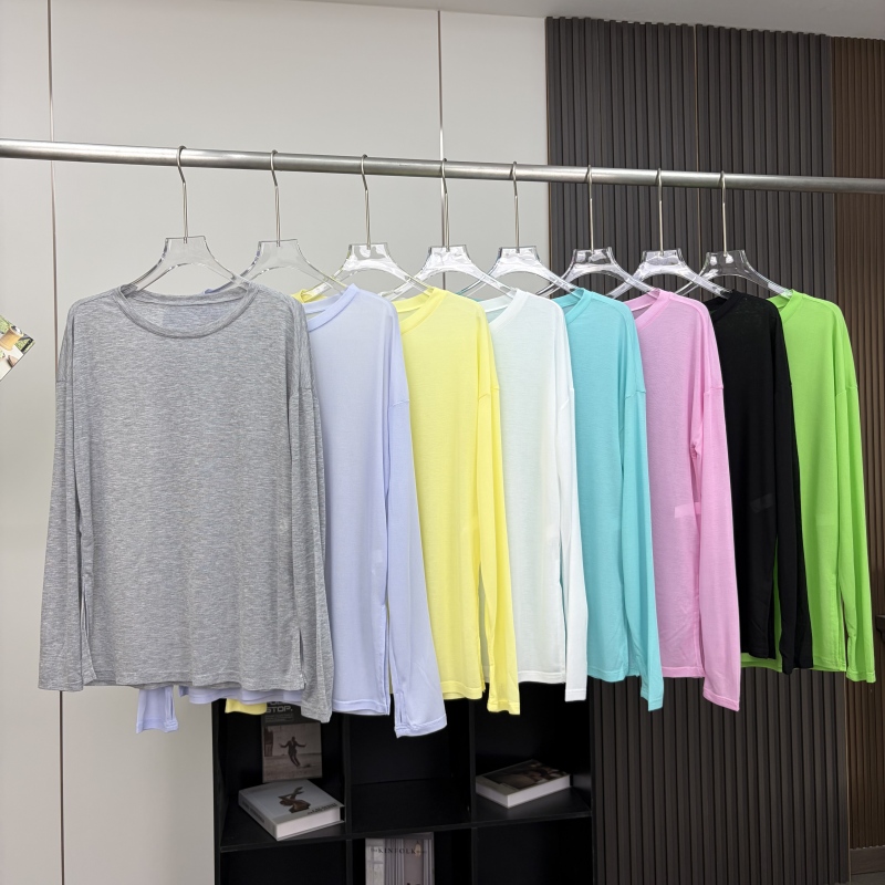 Women's Sheer Round Neck T-Shirt Long Sleeve Base Layer See-Through Mesh Top Sun Protection Cover-Up 26 Summer New Style 484795