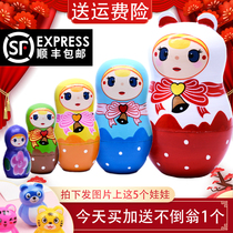 Matryoshka big head son small head father movie with the same style plus hard solid wood six one childrens gift toy