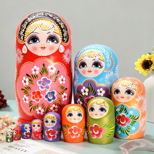10-Layer Russian Matryoshka Doll with Beaded Earrings, Made of Basswood, Birthday Gift, Educational Toy, Craft Ornament