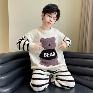 Boys' coral fleece pajamas half fleece autumn and winter home clothes