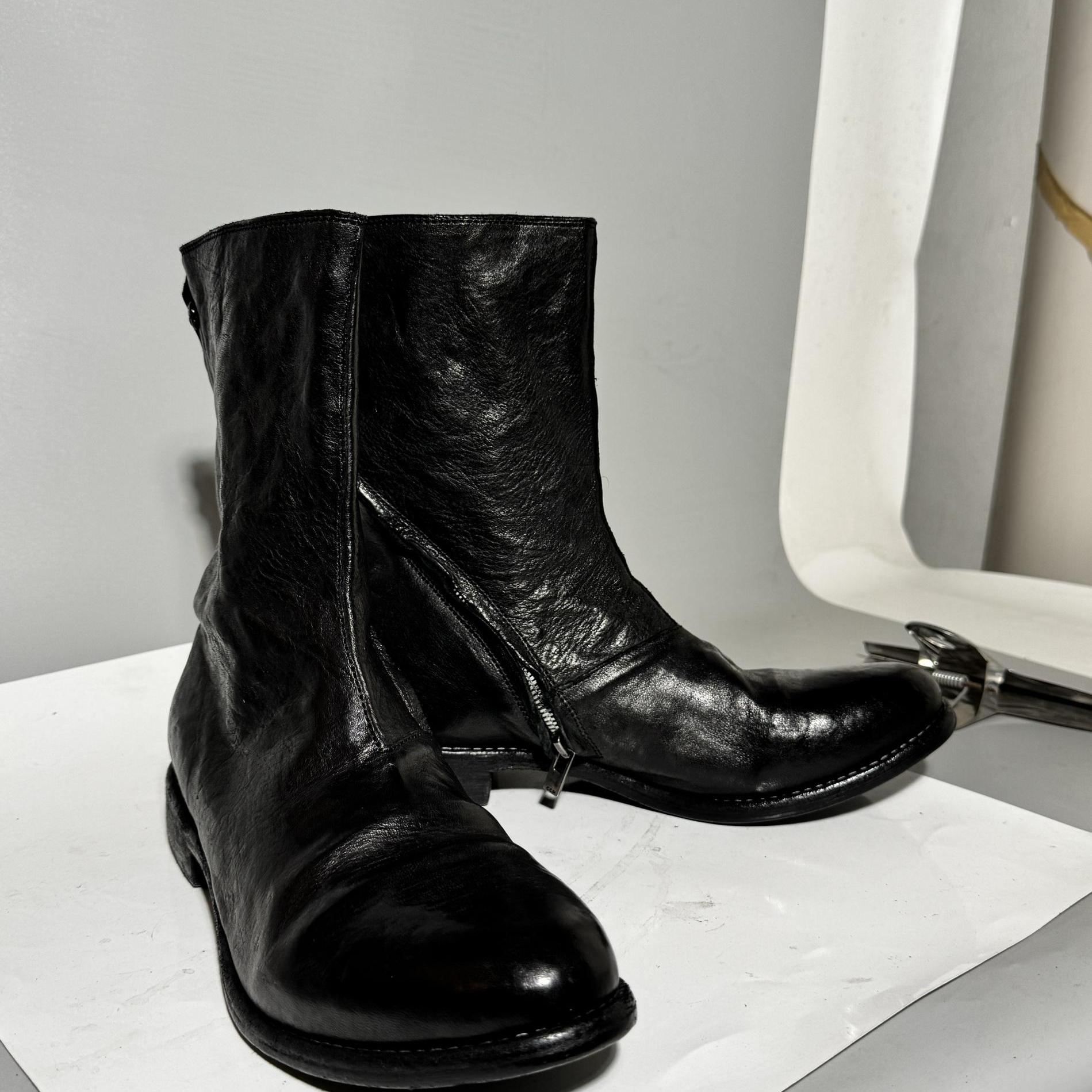 Yinzi独自のCCPダークパイオニアスタイルの馬革ベーシックハイブーツ