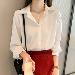 Chiffon Shirt for Women, Autumn 2025 New Design, Niche Top, Loose Fit, Plus Size, Layering Base White Top