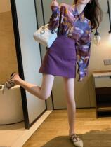 Raspberry dress purple skirt female A- character high waist straight simple professional skirt temperament business work