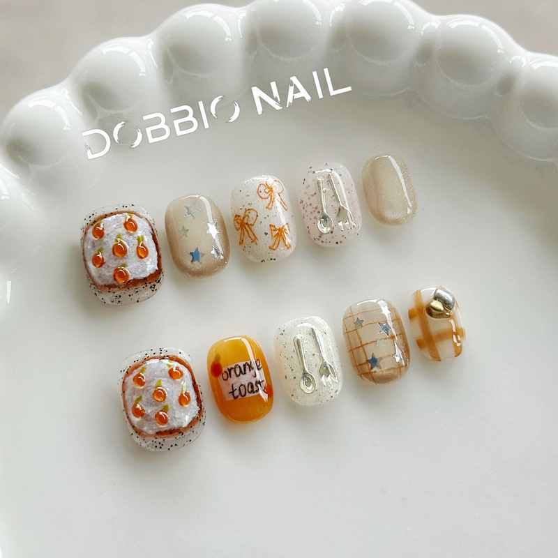Dobbio【Orange Toast】Korean Style ins Sweet and Handmade Wearable Nails High-End Short Nail Art Nail Tips