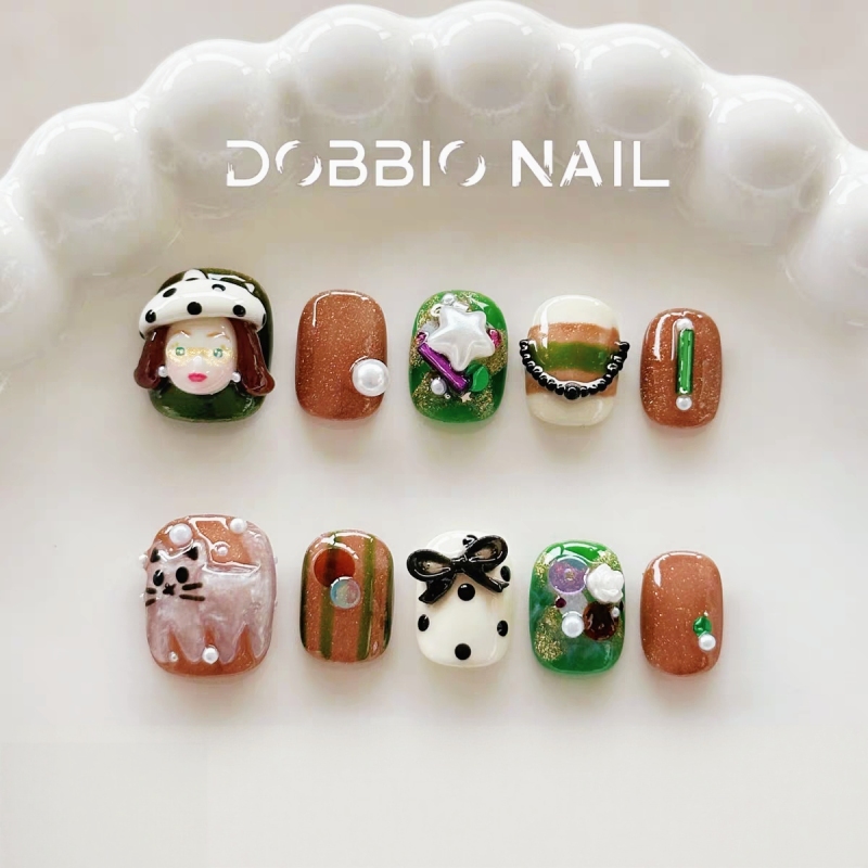 Dobbio【Meow Miss】Unique and Artistic High-End Handmade Wearable Nails, Short Nails Dobbio【Meow Miss】Unique and Artistic High-End Handmade Wearable Nails, Short Nails