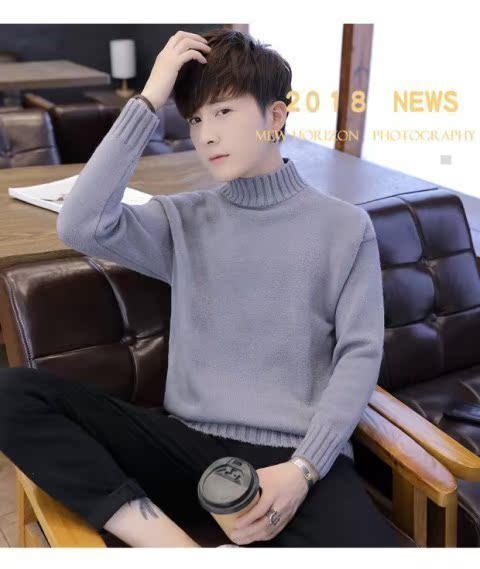 Áo len nửa cổ nam xu hướng áo len cổ tròn 2018 thu đông mới mùa đông mới thời trang nam