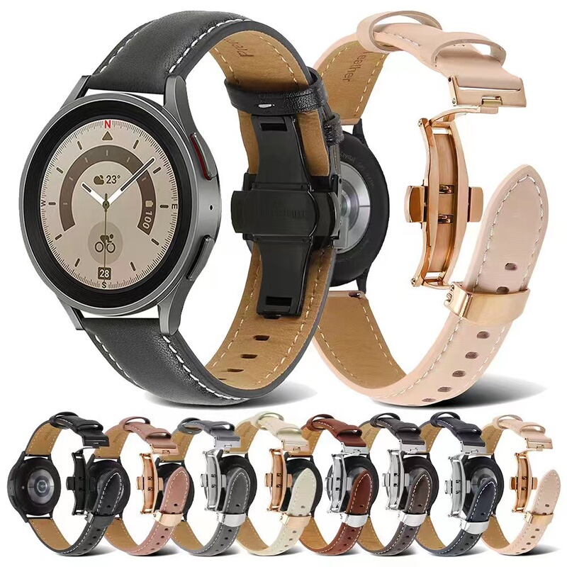 Samsung Galaxy Watch4567Fe 40/44mm Stitched Leather Butterfly Buckle Watch Strap Active2S3