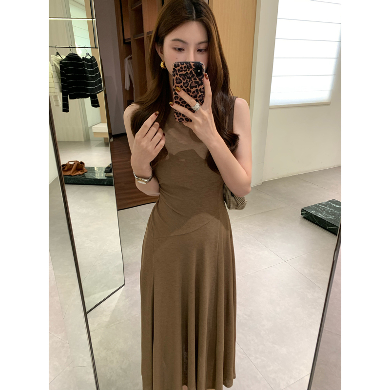Slightly Sweet Sasa Simple Sleeveless Dress for Women, Waist-Cinching, Slimming, Drapey Long Dress, Elegant Korean-Style Tank Dress L8181 Slightly Sweet Sasa Simple Sleeveless Dress for Women, Waist-Cinching, Slimming, Drapey Long Dress, Elegant Korean-Style Tank Dress L8181