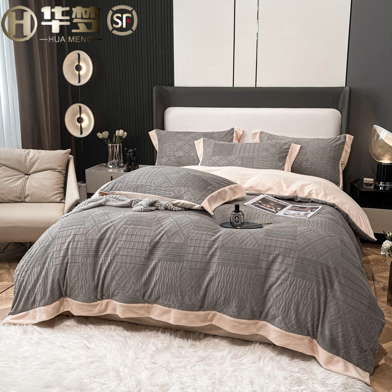 European-style light luxury high-end four-piece set A-class milk velvet 5D carved burnt-out jacquard thickened high-weight four-piece set