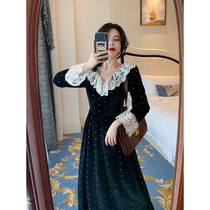 Big Eees diamond lace collar dress slim long gold velvet dress socialite high end little black dress tea break skirt