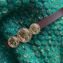 Big Eees cowhide leather belt good texture vintage French coat sweater dress decoration waist belt