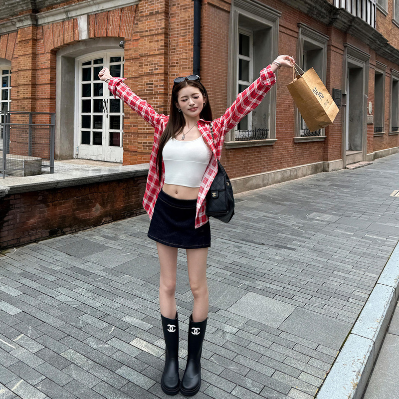 Earth Store American Retro Red Plaid Long-Sleeve Shirt Sun Protection Old Money Style Petite Outfit Linen Top for Women