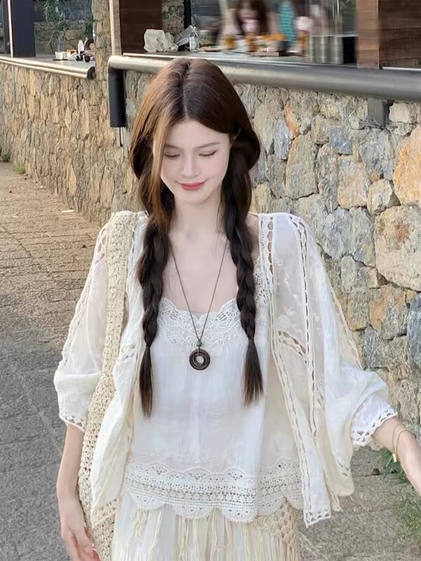 Bohemian Style 2026 New Hollow-Out Knit Cardigan Jacket for Women, Stylish Sun-Protective Shawl Top for Summer