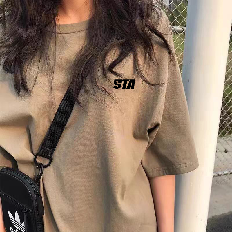 Sta Official Flagship National Trend Short-Sleeve T-Shirt for Women, Pure Cotton, Loose Fit, Round Neck, Simple and Versatile, Couple's Trendy Brand Men's Top for Summer