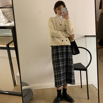 13 Liangpin small man wear plus points 60 wool retro plaid high waist skirt medium and long straight skirt