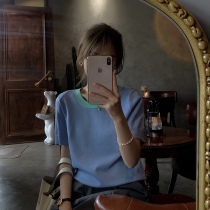 2022 spring and summer Coloured splicing short sleeves needlework T-shirt T-shirt with 150 small children