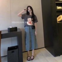 One or three good products 2022 Summer slim fit retro denim straight cylinder half body dress with long skirt 150 small