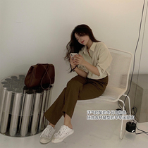 13 Good small man fashionable retro mop pants women 2020 new foreign Coffee Coffee Brown high waist wide leg trousers