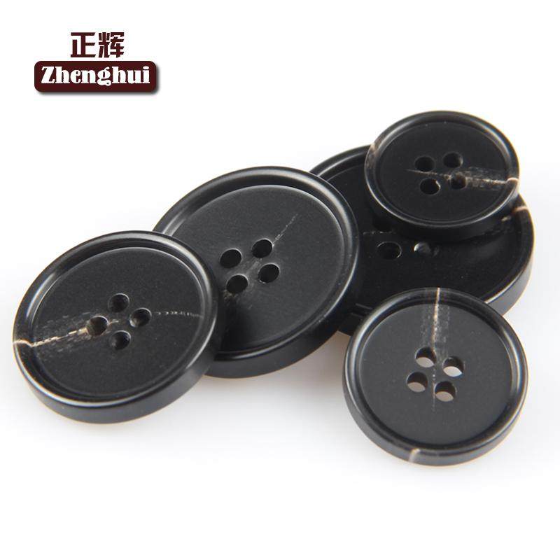 High-grade resin black cashmere coat button large female windbreaker suit retro round male wool clothes wild