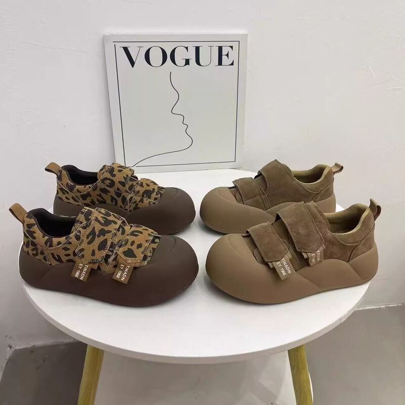 Korean Children's Shoes Leopard Print Velcro Doll Shoes for Girls 2025 Spring and Autumn New Round-Toe Thick-Soled Versatile Casual Sneakers Trendy
