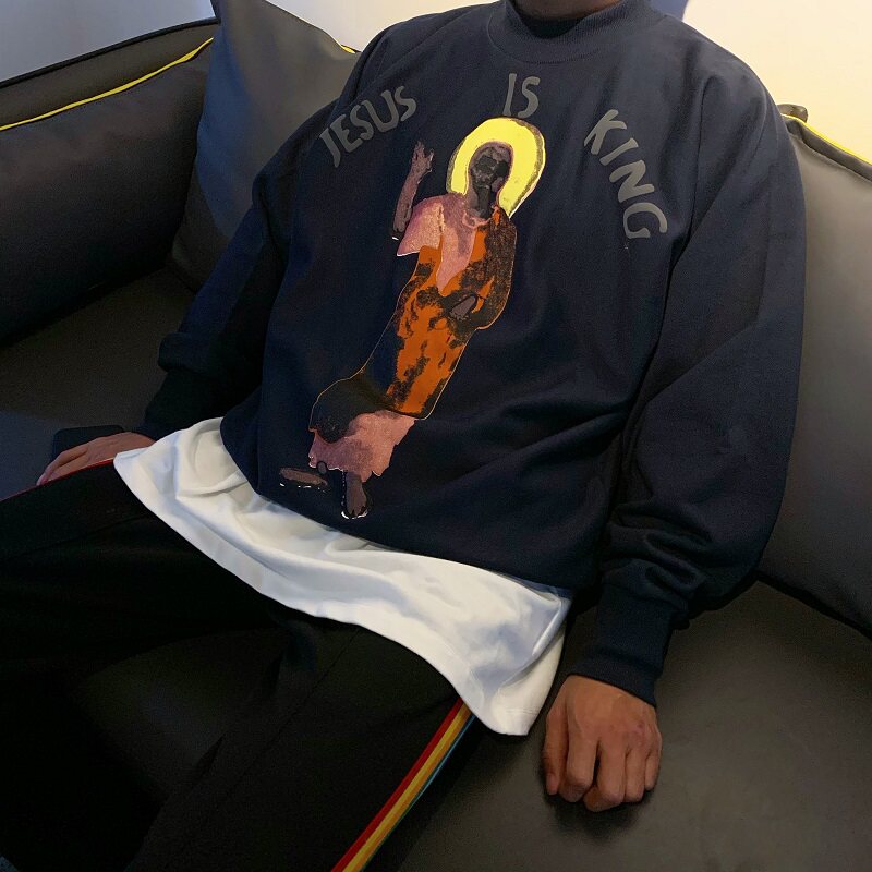 CPFM Kanyekanye Jesus Tide Cards Loose FOG High Street Couple Ken Beans the same round collar jacket Head thick cotton T male