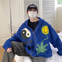 CPFM KANYE grandfather smiling face niche tide brand American loose mens autumn and winter plus velvet cardigan sweater jacket