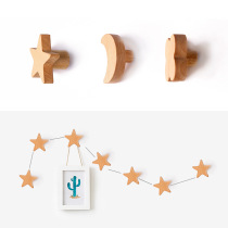 Nordic Solid Wood Hooks Stars Moon Wall Hooks Wall Cloak Hook Free of perforated wooden hanging nails