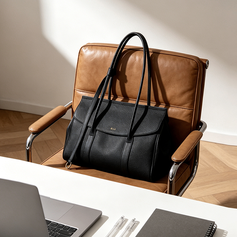 Elle Women's Bag Official New Model Black Genuine Leather Women's Large Bag Shoulder Bag Handbag Large Capacity Tote Bag Commuter Bag