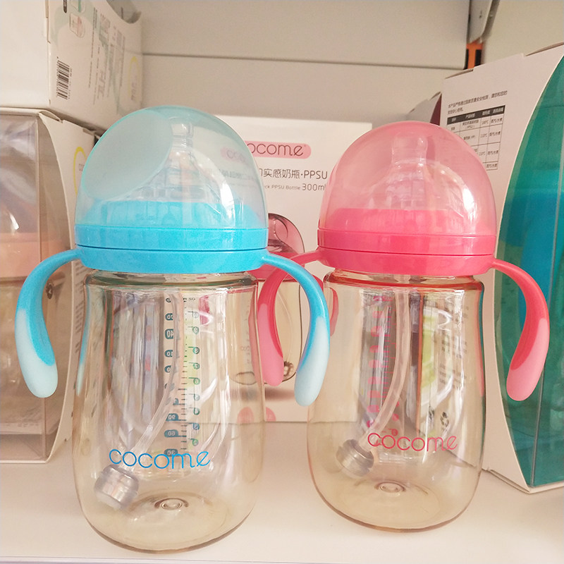 Can be cute super wide real baby baby bottle PPSU resistant to fall, anti-flatulence straw for more than 12 months 300ml