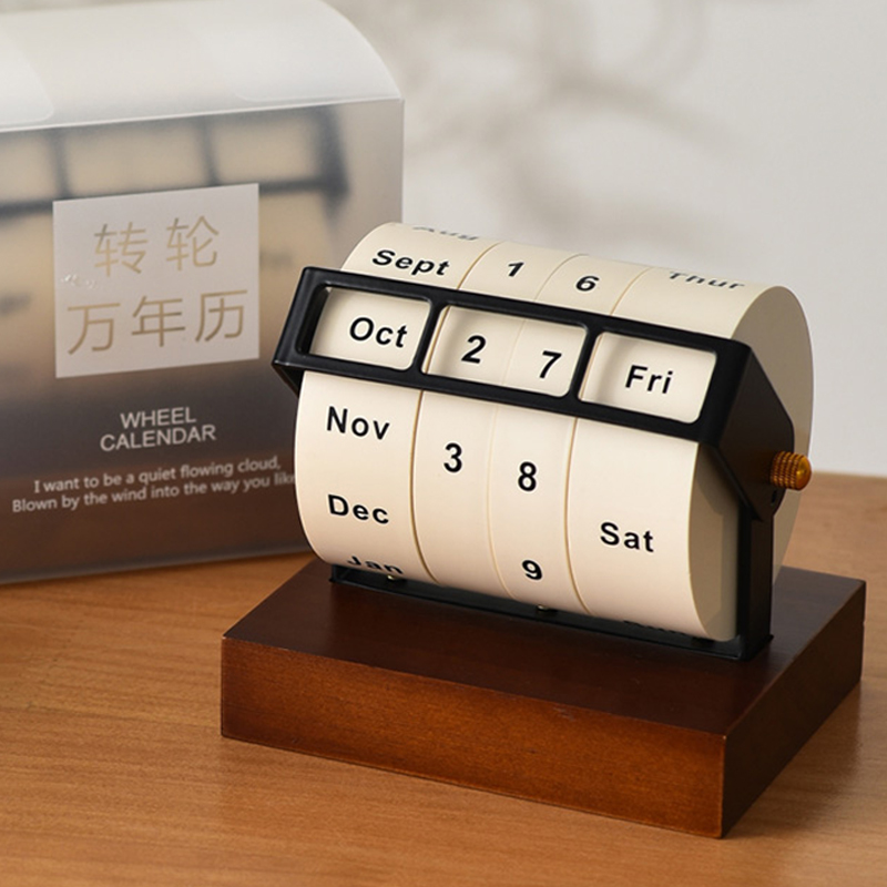 Large Number Runner Wood Perpetual Calendar 2024 Calendar New Desk Calendar Desktop Swing Piece Creative Enterprise Custom-Taobao