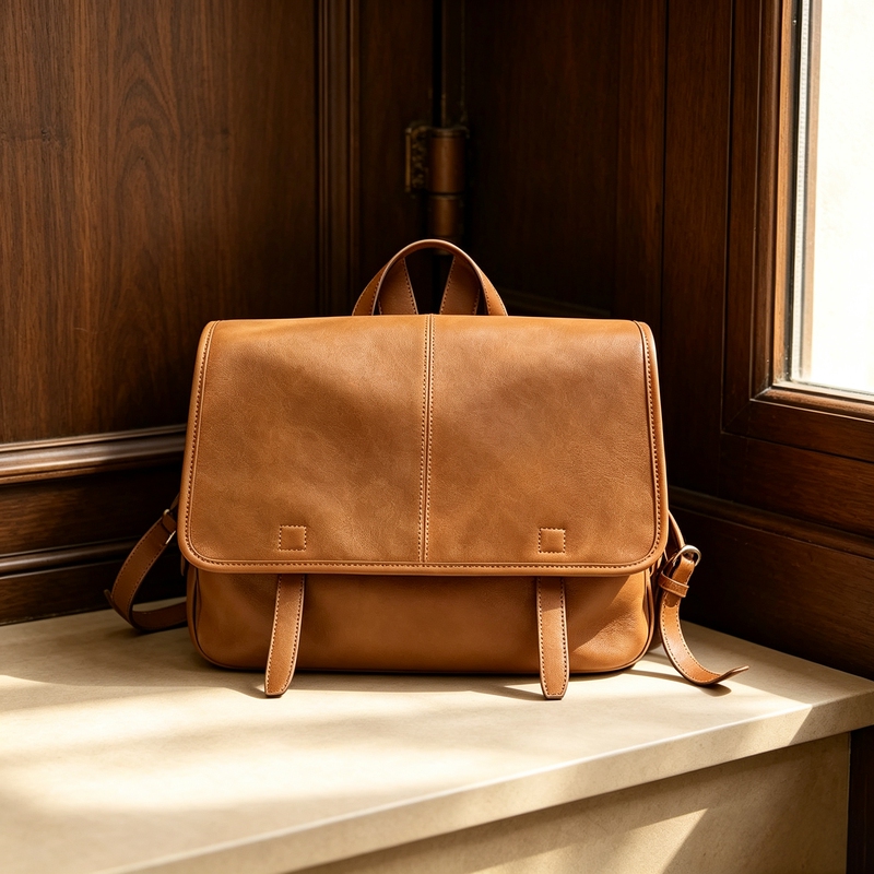 First-Layer Vegetable-Tanned Genuine Leather Messenger Bag, Large-Capacity Backpack for Work, Commuting, Casual Use, Laptop Bag for Men and Women