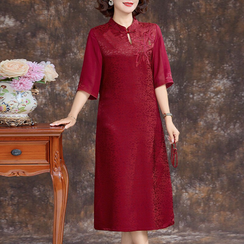 Mother's Improved Cheongsam Dress 2026 New Style Mother-In-Law Wedding Banquet Dress Plus Size High-End Light Luxury Wedding Toast Dress Summer Mother's Improved Cheongsam Dress 2026 New Style Mother-In-Law Wedding Banquet Dress Plus Size High-End Light Luxury Wedding Toast Dress Summer