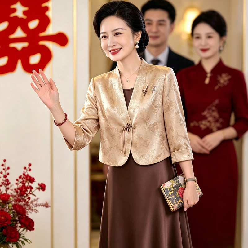 High-End Champagne Suit Dress for Petite Mothers, Elegant and Classy, Suitable for Mother-In-Law at Wedding Banquets and for Everyday Wear High-End Champagne Suit Dress for Petite Mothers, Elegant and Classy, Suitable for Mother-In-Law at Wedding Banquets and for Everyday Wear