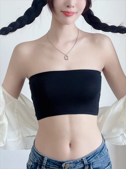 Black Modal Anti-Exposure Chest Cover Bandeau One-Piece Base Layer Strapless Non-Slip Underwear for Women Summer