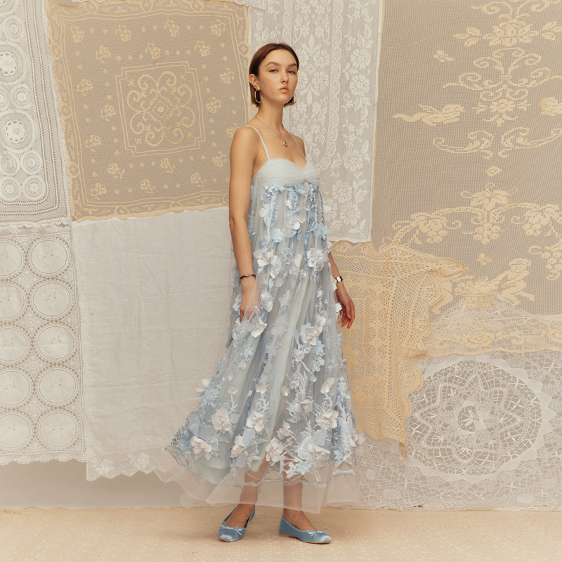 Deplumer【Clear Sky Dream】Sky Blue Vacation Shell Bra Three-Dimensional Embroidered Dress 25 Summer New Style