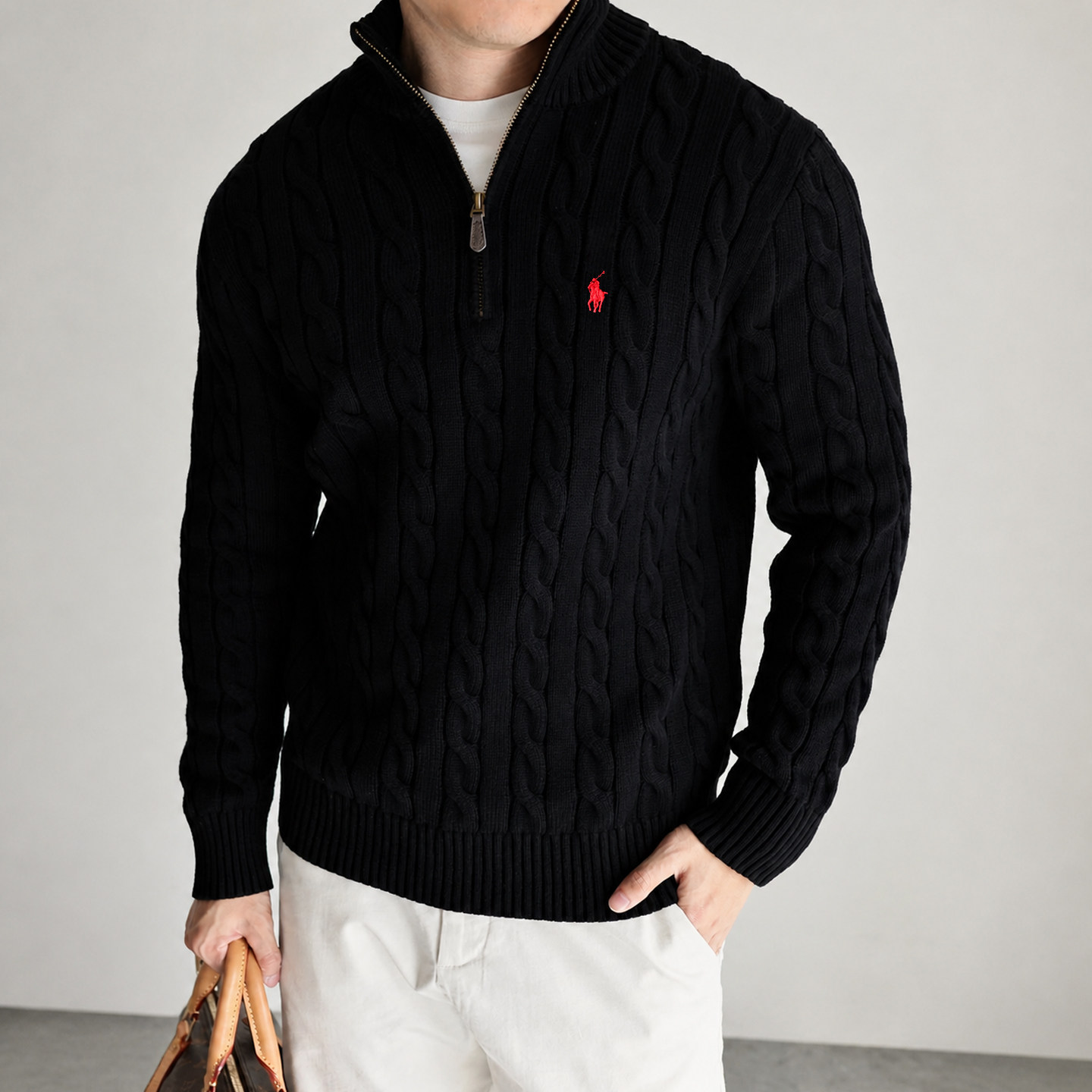 Autumn and Winter Casual Loose Polo Half-High Collar Zippered Men's Long-Sleeved Knitwear Polo Pullover Thickeneded Twist Knitwear